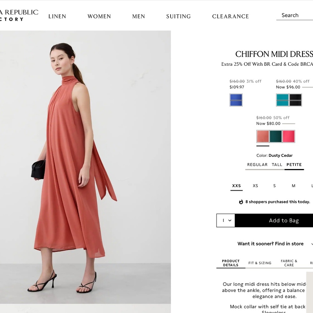 Banana Republic Chiffon Dress XXS Petite 0P